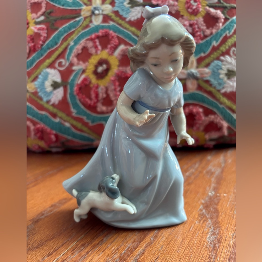 Retired Lladro Porcelain Figurine of Girl with Puppy